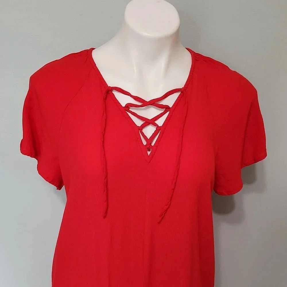 Madewell Red Lace-Up Tunic Dress - Picture 3 of 11
